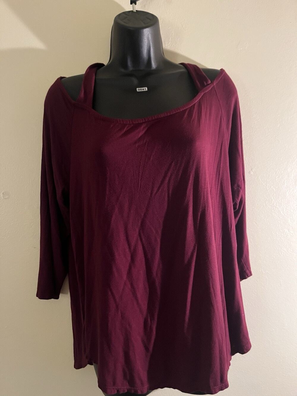 LOVEAPPELLA Top Size 1X Womens Burgundy Rayon/Spandex Blend